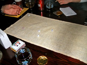 Dice game on coffee table