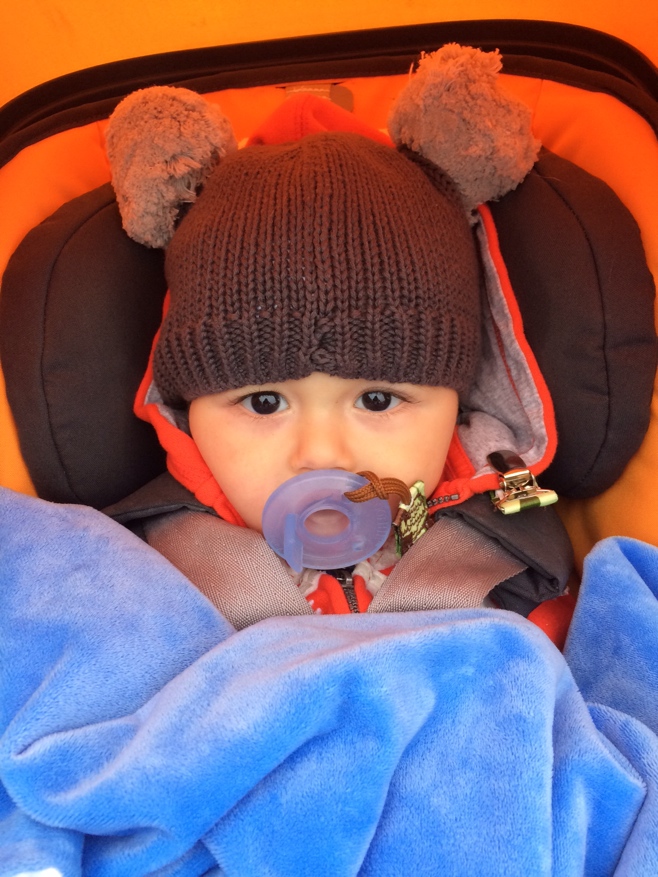 Baby with Pom Pom ear hat