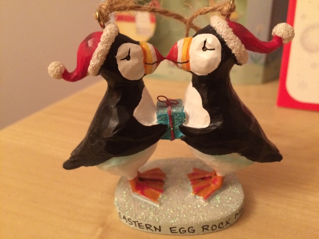 Kissing puffin Christmas ornament