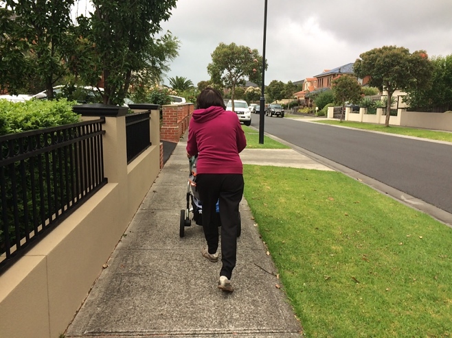 Grandma walking with stroller