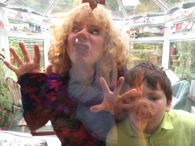 Mum and son making faces